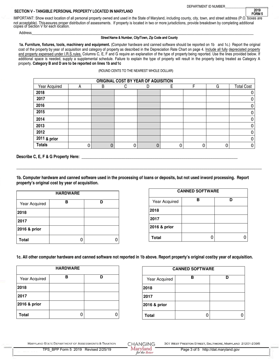 Form 5 Banks, Savings Banks, Savings  Loans and Trust Companies - Annual Report and Personal Property Return - Maryland, Page 3