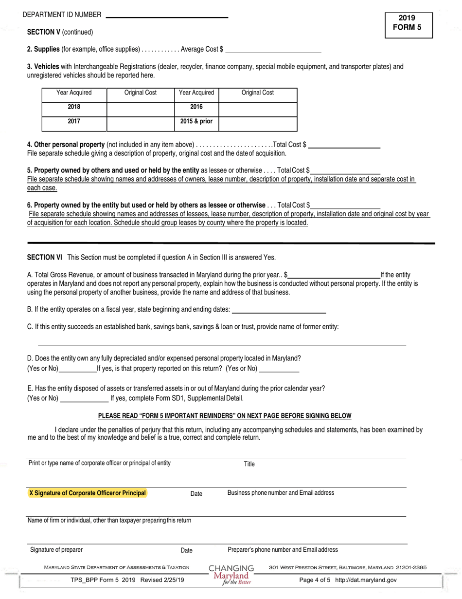 Form 5 Banks, Savings Banks, Savings  Loans and Trust Companies - Annual Report and Personal Property Return - Maryland, Page 4