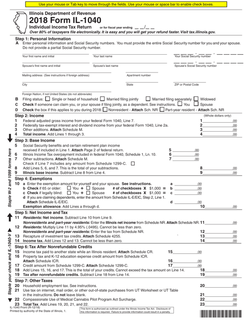 Form IL-1040 2018 Printable Pdf