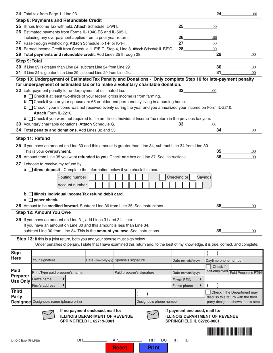 Form Il 1040 2018 Fill Out Sign Online And Download Fillable Pdf Illinois Templateroller 5274