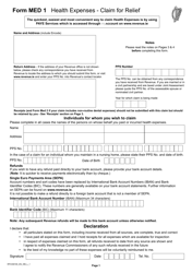 Form MED1 &quot;Health Expenses - Claim for Relief&quot; - Ireland