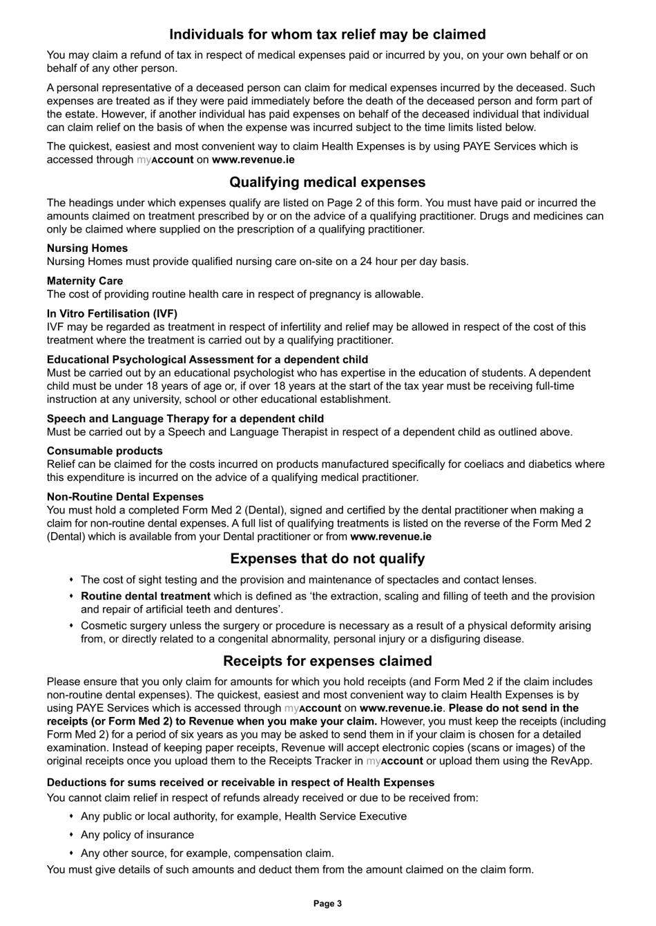 Form MED1 Health Expenses - Claim for Relief - Ireland, Page 3