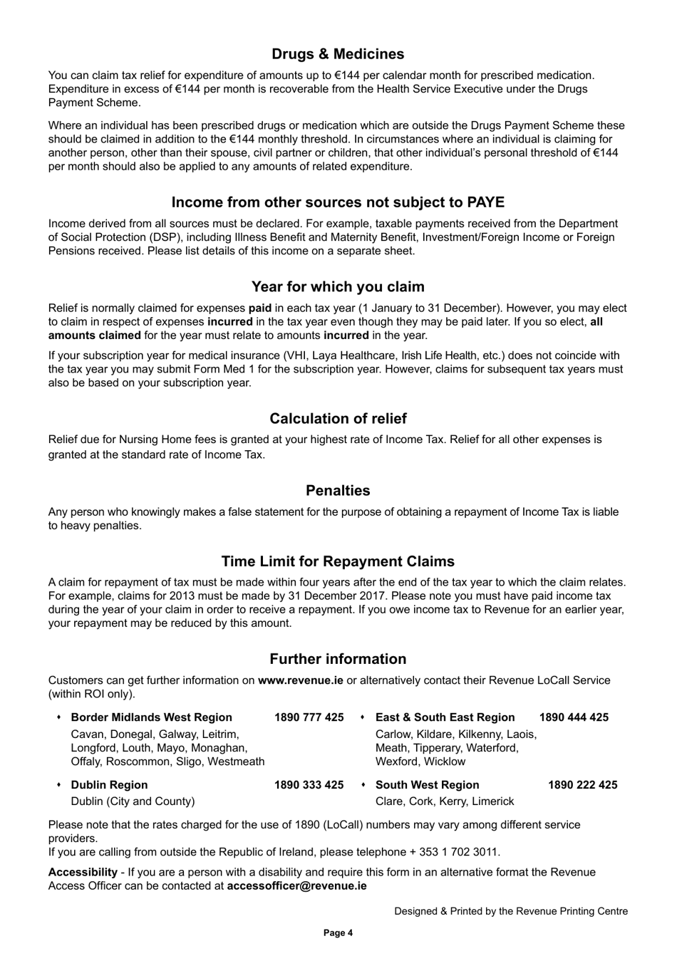 Form MED1 Health Expenses - Claim for Relief - Ireland, Page 4