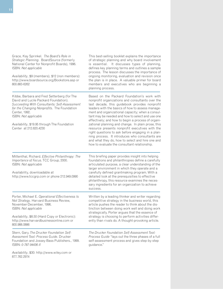 Ten Keys to Successful Strategic Planning for Nonprofit and Foundation Leaders, Richard a. Mittenthal - Tcc Group, Page 11