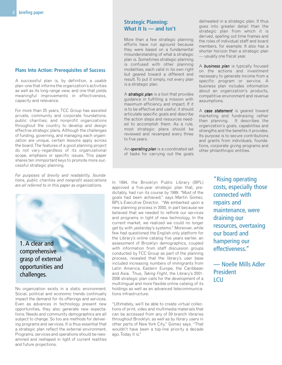 Ten Keys to Successful Strategic Planning for Nonprofit and Foundation Leaders, Richard a. Mittenthal - Tcc Group, Page 2