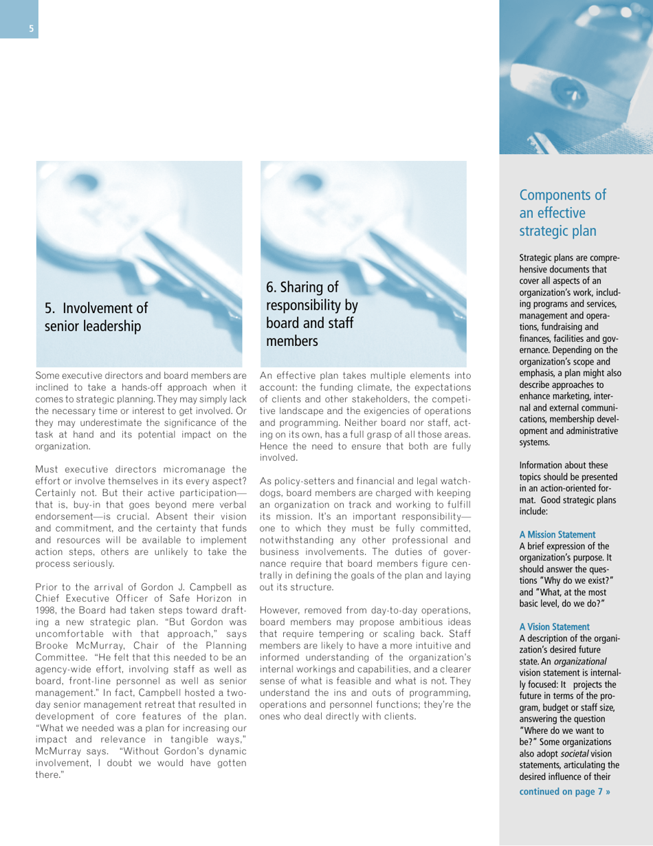 Ten Keys to Successful Strategic Planning for Nonprofit and Foundation Leaders, Richard a. Mittenthal - Tcc Group, Page 5