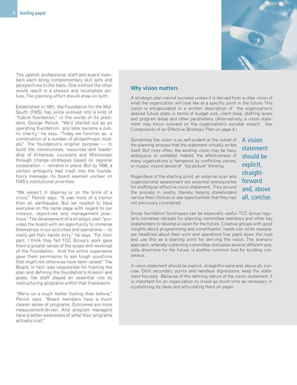Ten Keys to Successful Strategic Planning for Nonprofit and Foundation Leaders, Richard a. Mittenthal - Tcc Group, Page 6