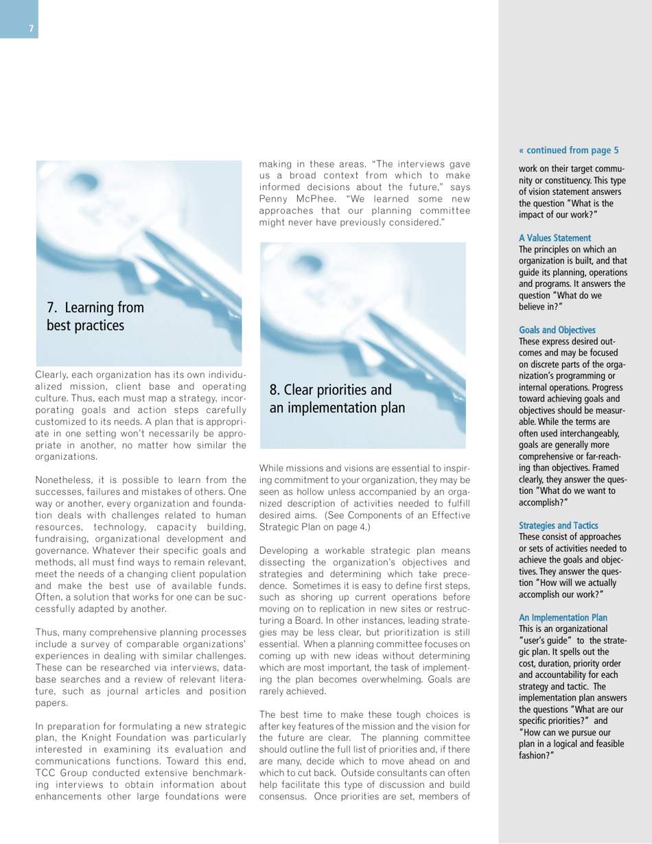 Ten Keys to Successful Strategic Planning for Nonprofit and Foundation Leaders, Richard a. Mittenthal - Tcc Group, Page 7