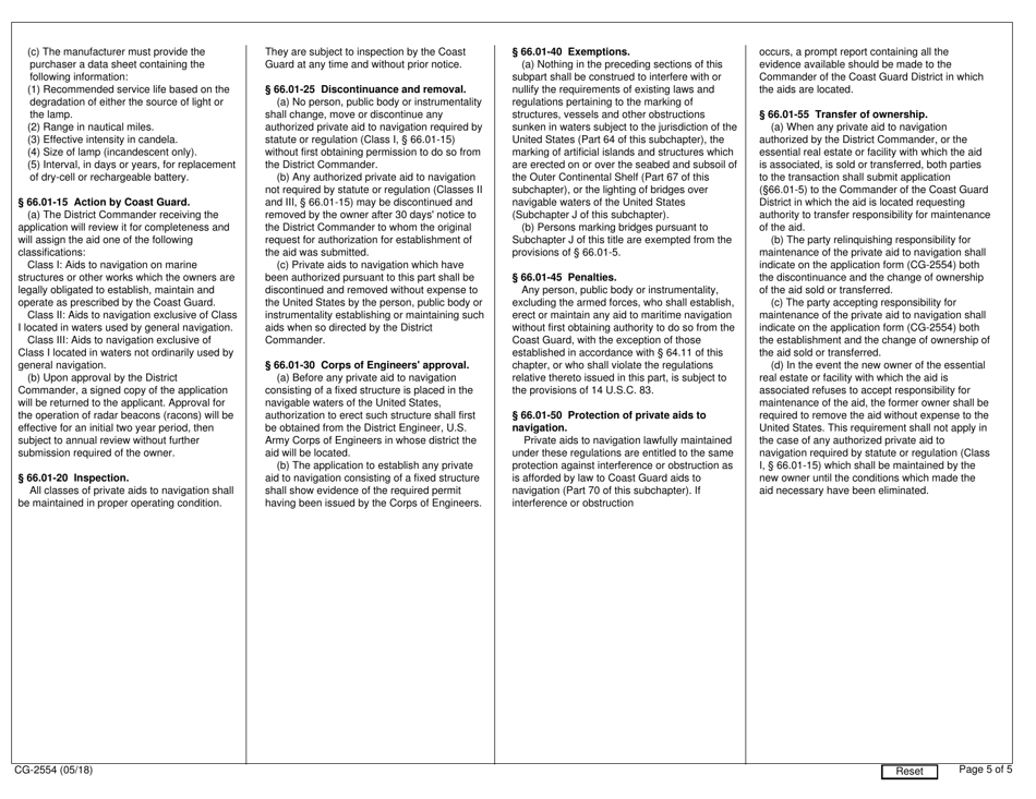 Form CG-2554 Private AIDS to Navigation Application, Page 5
