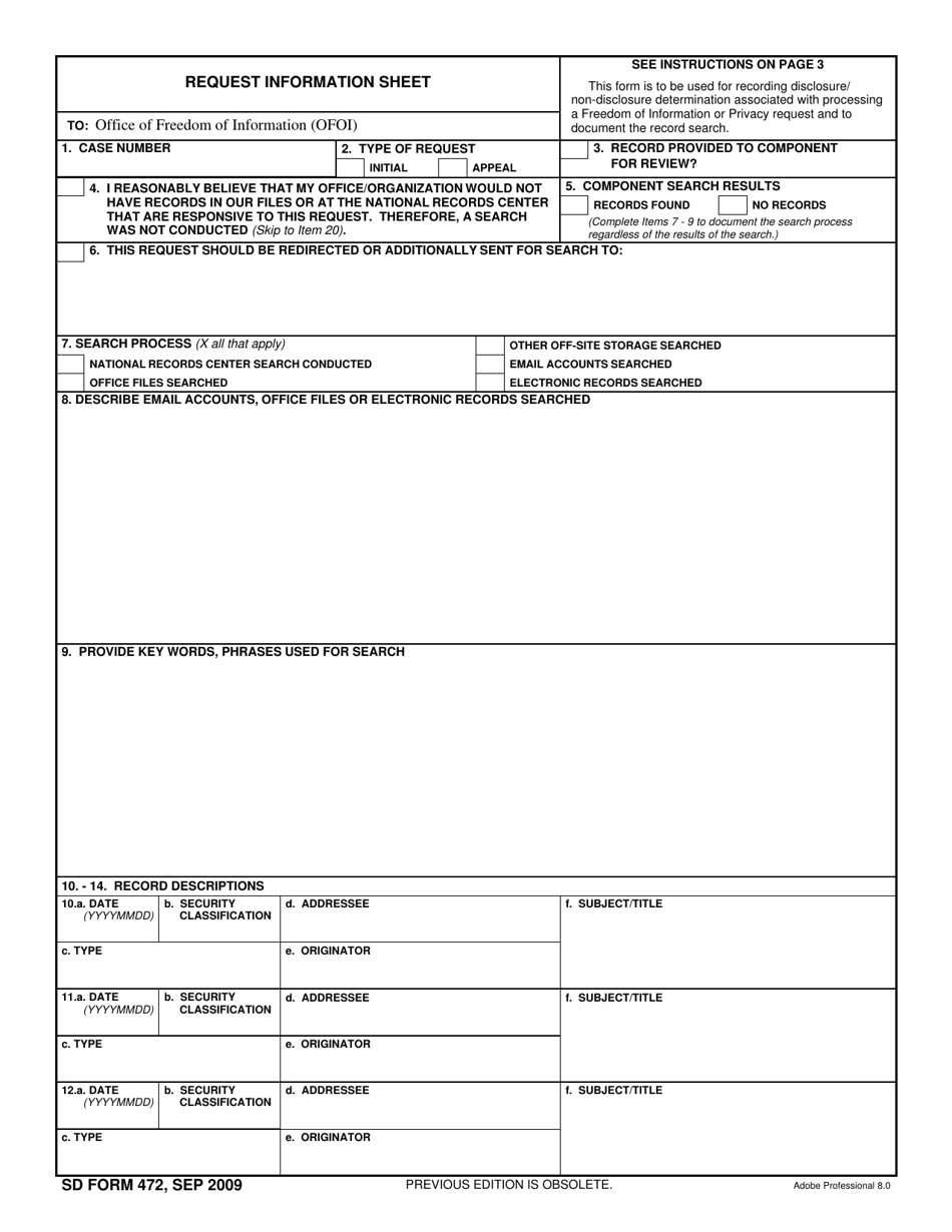 SD Form 472 Request Information Sheet, Page 1