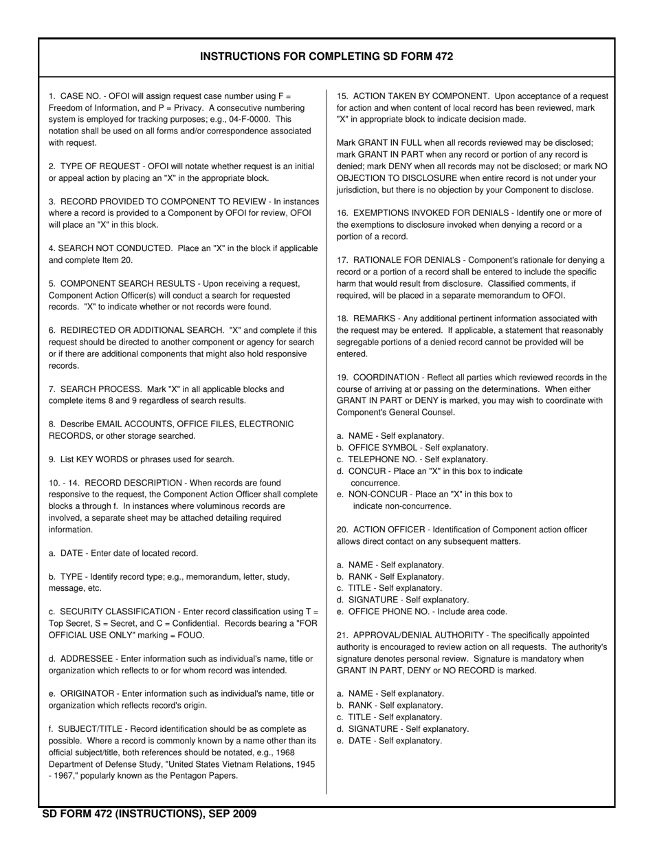 SD Form 472 Request Information Sheet, Page 3