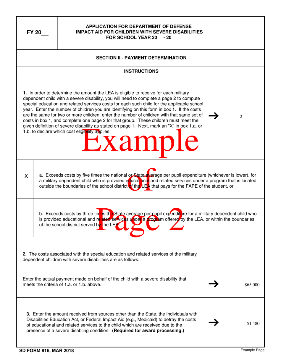 SD Form 816 Application for Department of Defense Impact Aid for Children With Severe Disabilities, Page 4