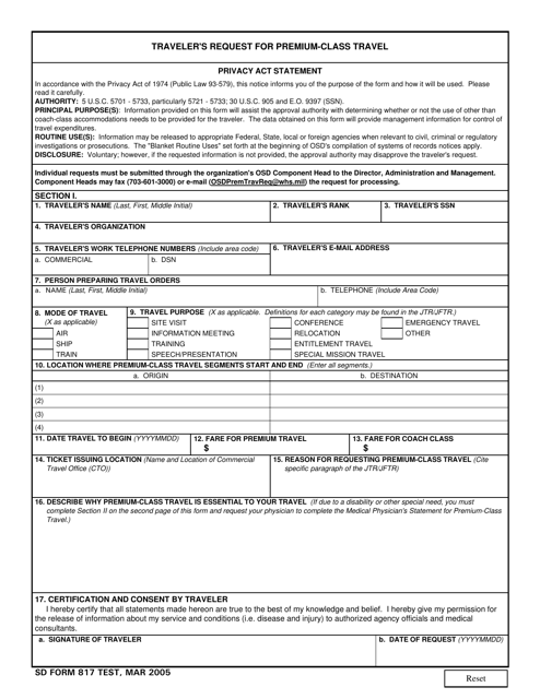 SD Form 817 TEST - Fill Out, Sign Online and Download Fillable PDF ...