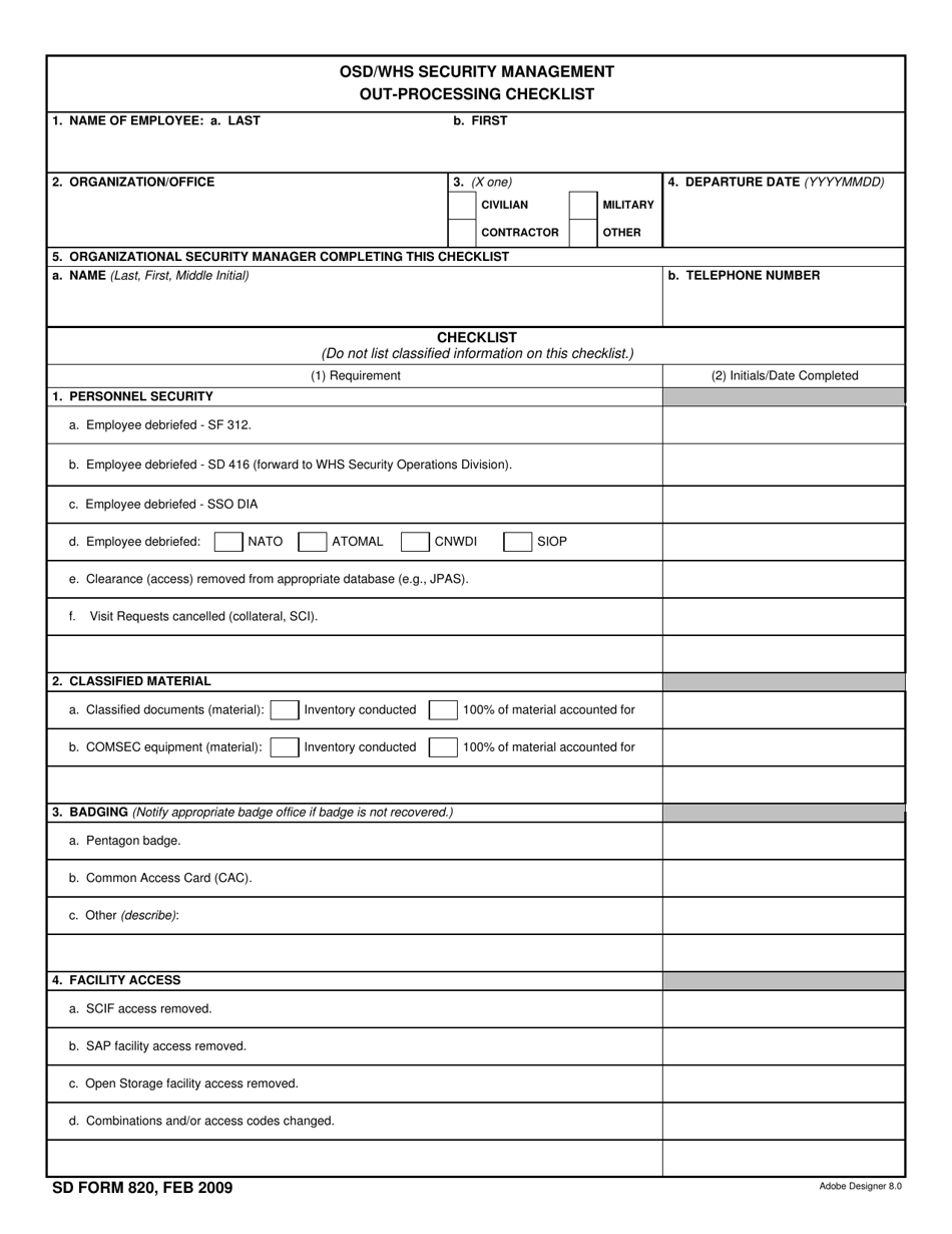 SD Form 21 Download Fillable PDF or Fill Online Osd/WHS Security Intended For Dd Form 2501 Courier Authorization Card Template