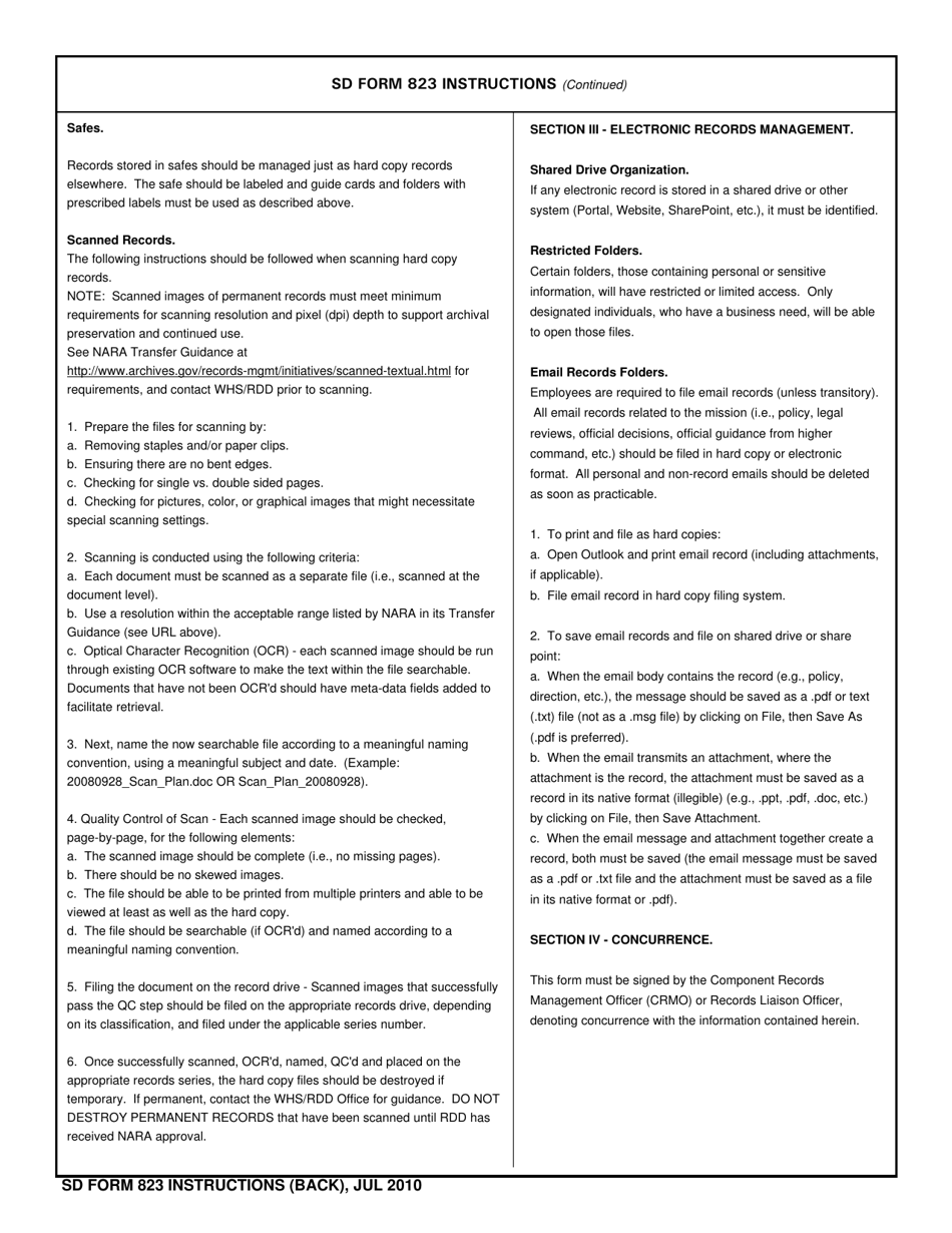 SD Form 823 Division / Branch / Office Standardized Recordkeeping Checklist, Page 2
