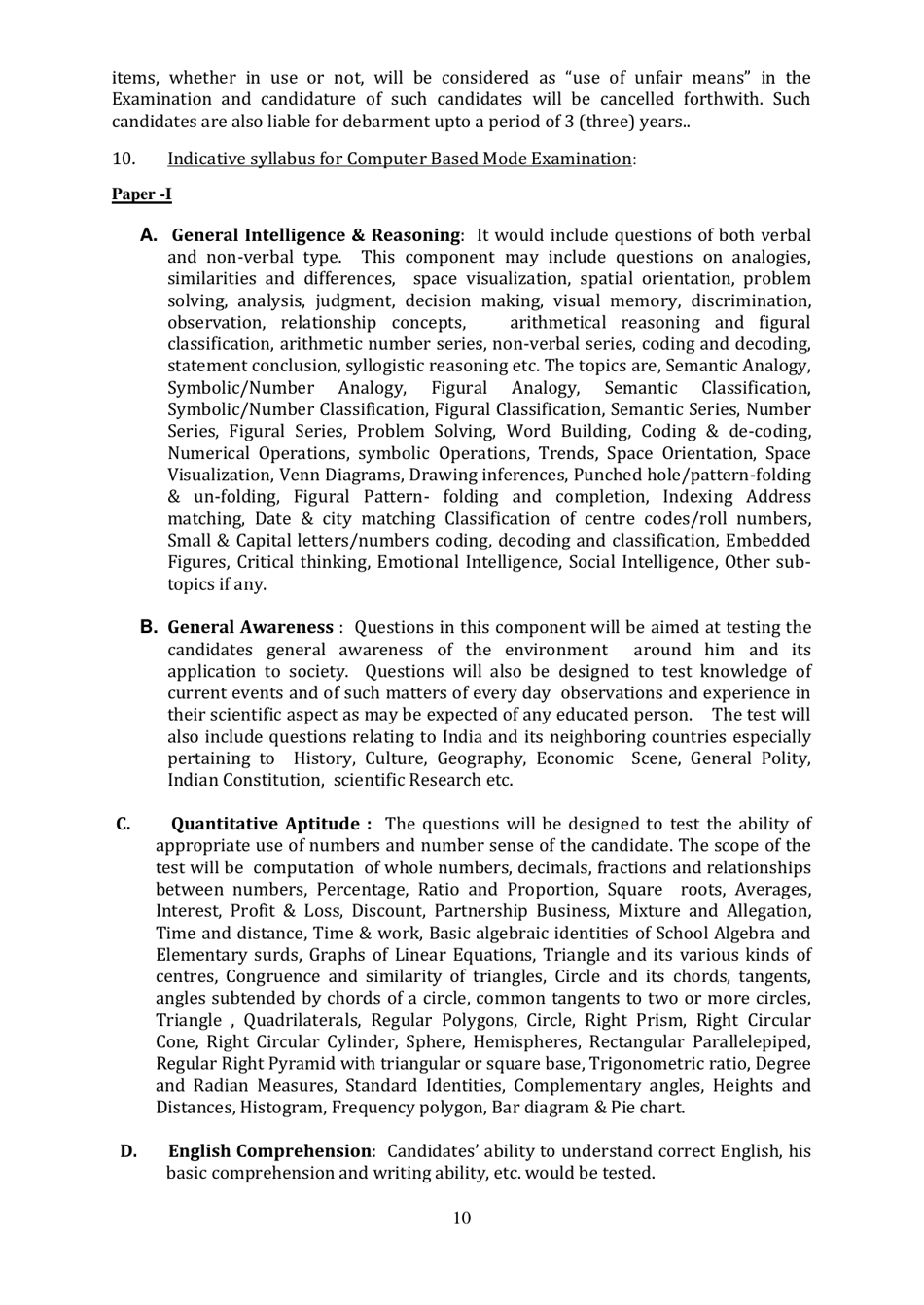 Recruitment of Sub-inspector in Delhi Police, CAPFs and Assistant Sub-inspectors in Cisf Examination - India, Page 10