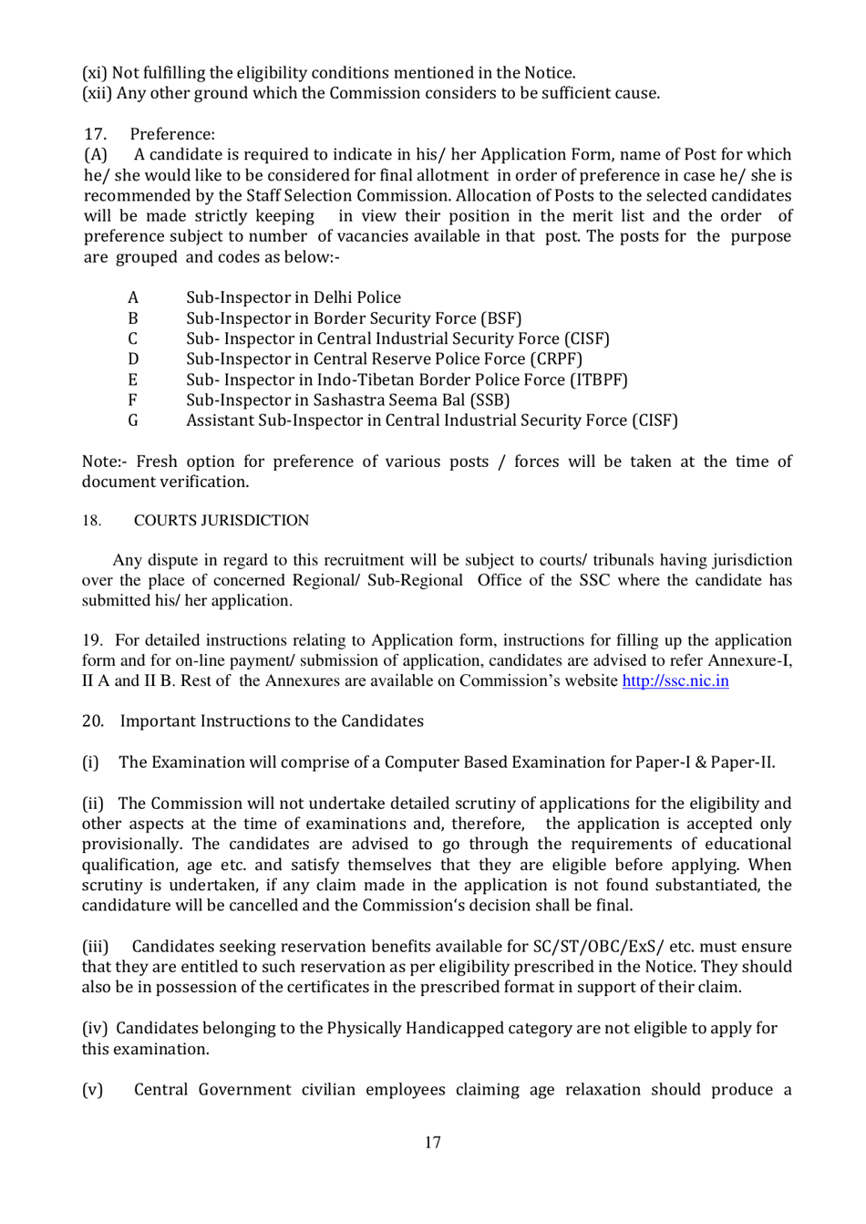 Recruitment of Sub-inspector in Delhi Police, CAPFs and Assistant Sub-inspectors in Cisf Examination - India, Page 17