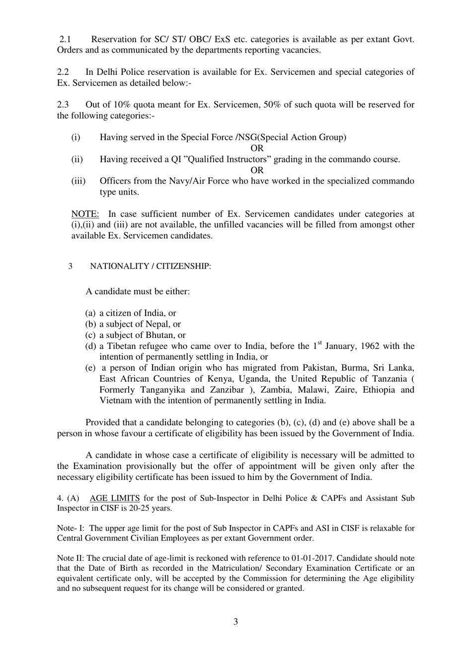 Recruitment of Sub-inspector in Delhi Police, CAPFs and Assistant Sub-inspectors in Cisf Examination - India, Page 3