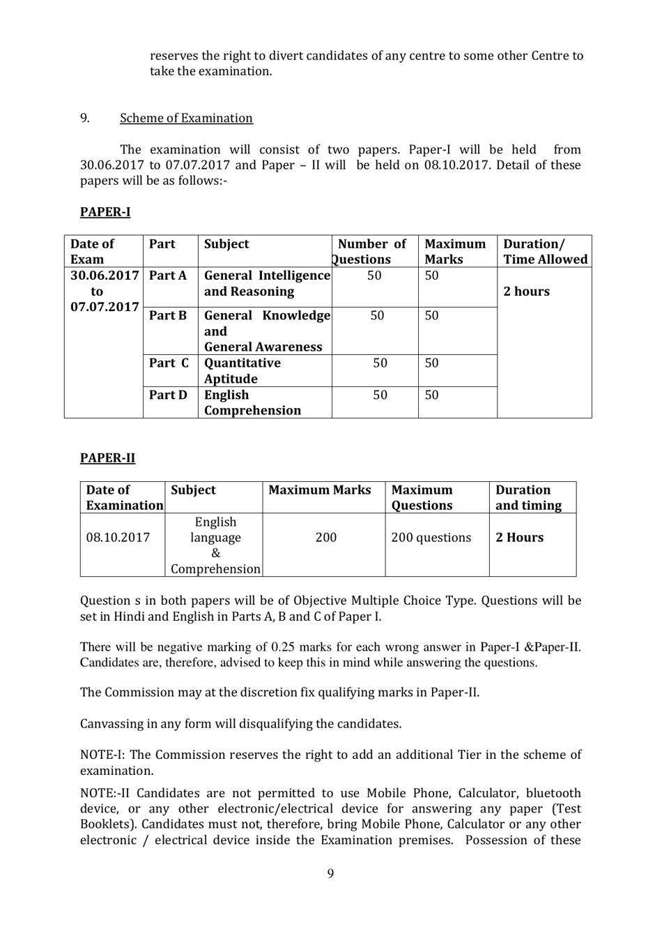 Recruitment of Sub-inspector in Delhi Police, CAPFs and Assistant Sub-inspectors in Cisf Examination - India, Page 9