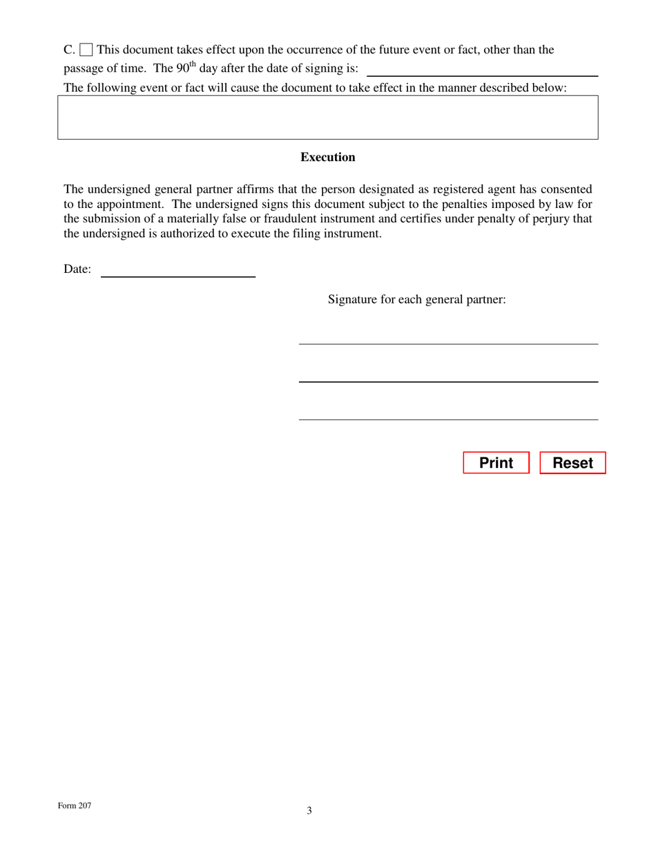 Form 207 Certificate of Formation - Limited Partnership - Texas, Page 6