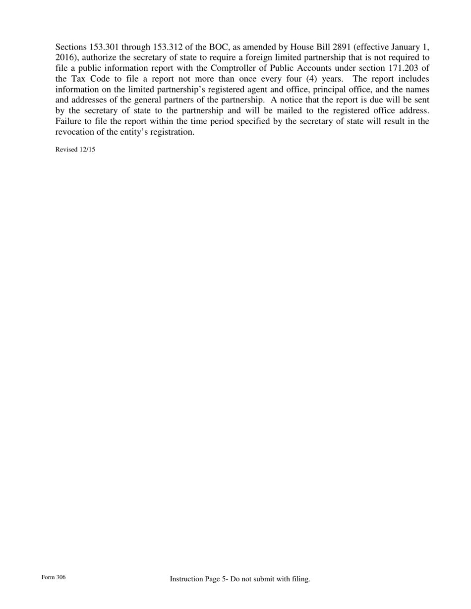 Form 306 Application for Registration of a Foreign Limited Partnership - Texas, Page 5