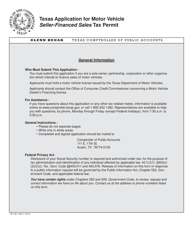 Document preview: Form AP-169 Texas Application for Motor Vehicle Seller-Financed Sales Tax Permit - Texas