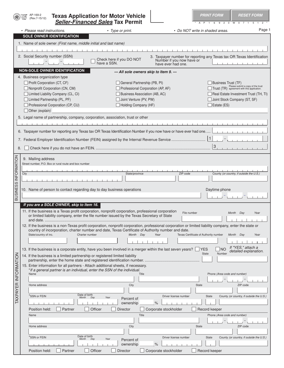 Form AP169 Fill Out, Sign Online and Download Fillable PDF, Texas