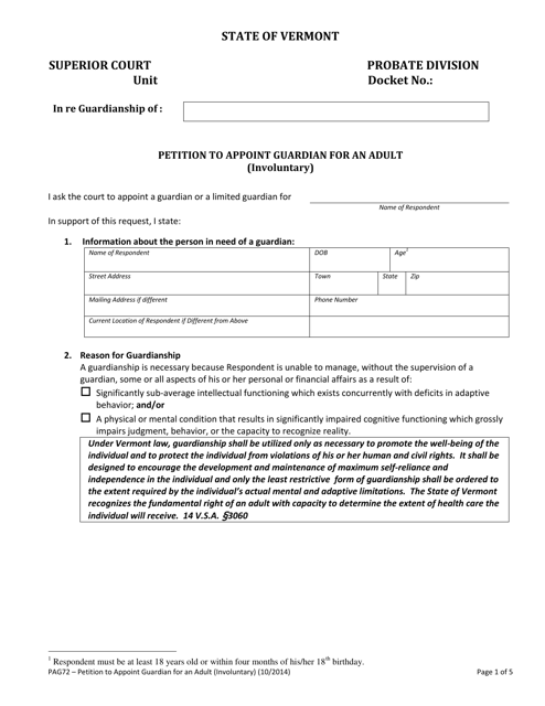 Form PAG72  Printable Pdf