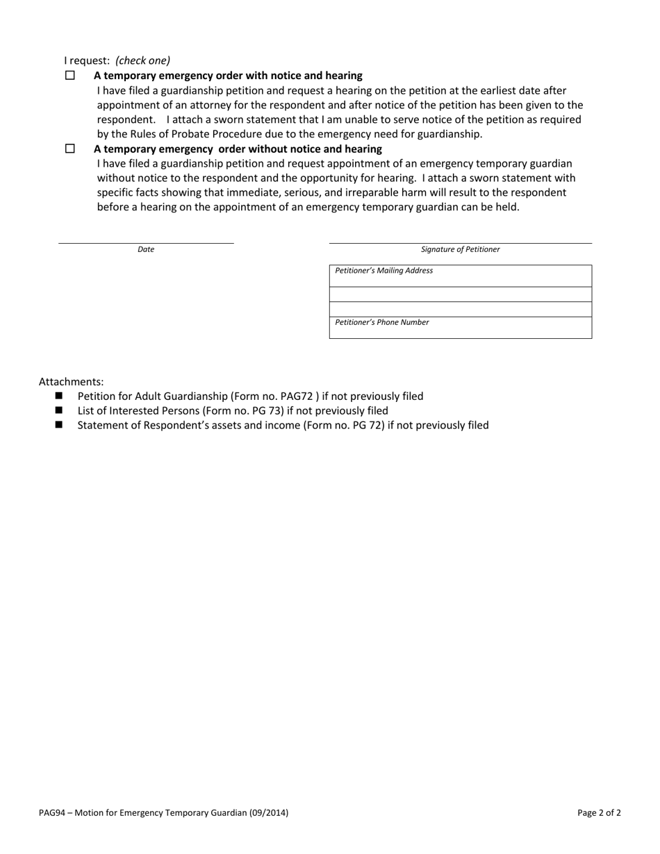 Form PAG94 - Fill Out, Sign Online and Download Fillable PDF, Vermont ...