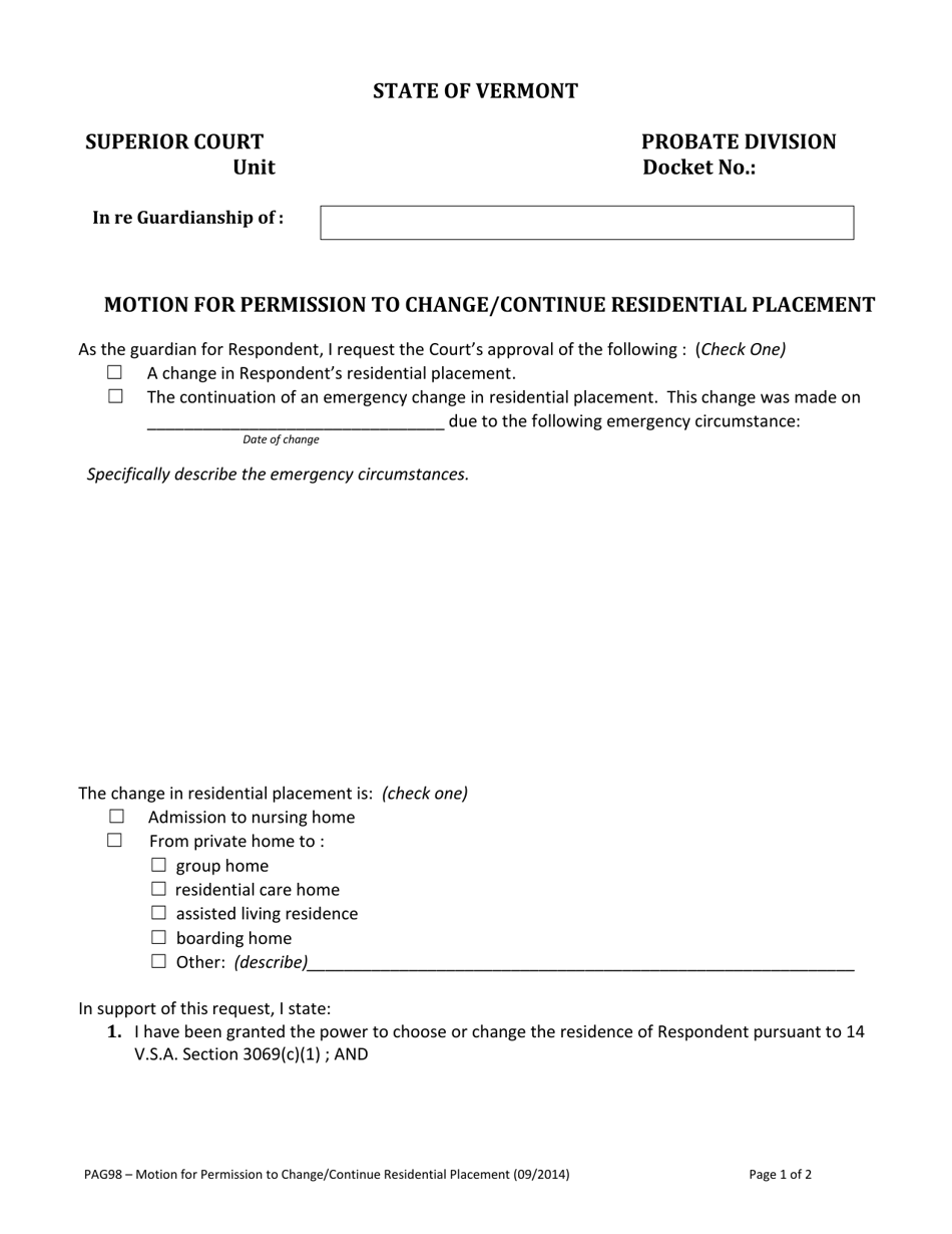 Form PAG98 - Fill Out, Sign Online and Download Fillable PDF, Vermont ...