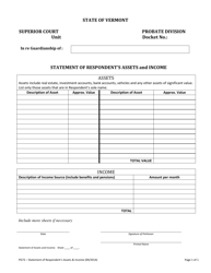Form PG72 Statement of Respondent's Assets and Income - Vermont