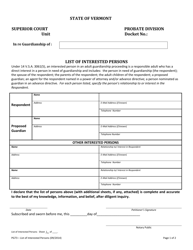 Form PG73 List of Interested Persons - Vermont