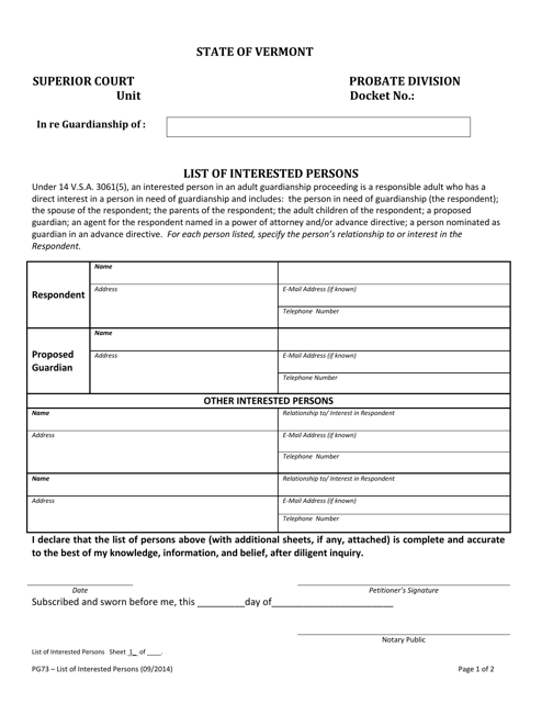 Form PG73  Printable Pdf