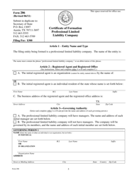 Form 206 Certificate of Formation Professional Limited Liability Company - Texas, Page 5