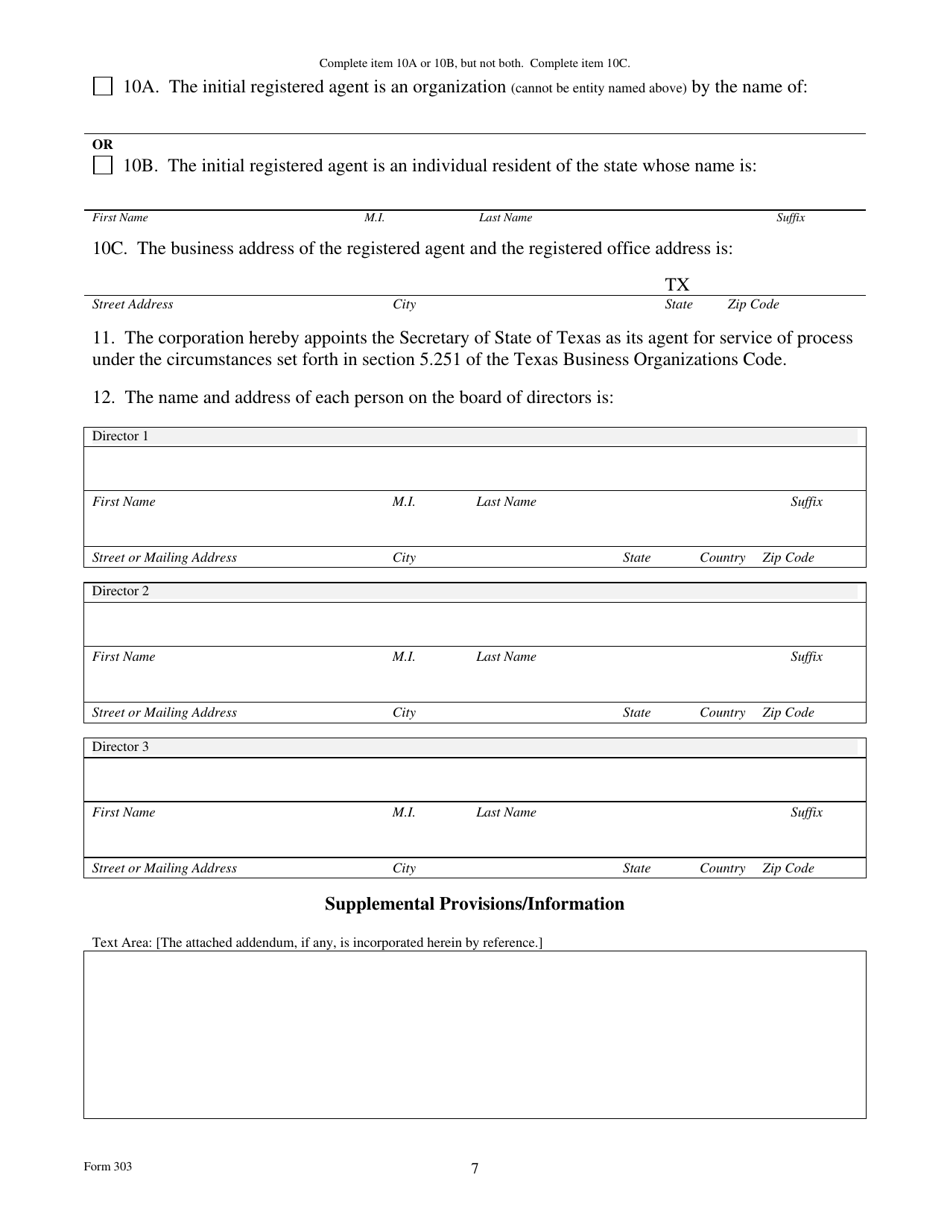 Form 303 Application for Registration for a Foreign Professional Corporation - Texas, Page 7