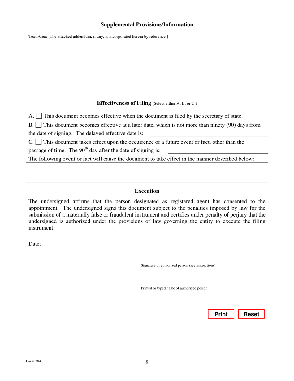 Form 304 Application for Registration of a Foreign Limited Liability Company - Texas, Page 8