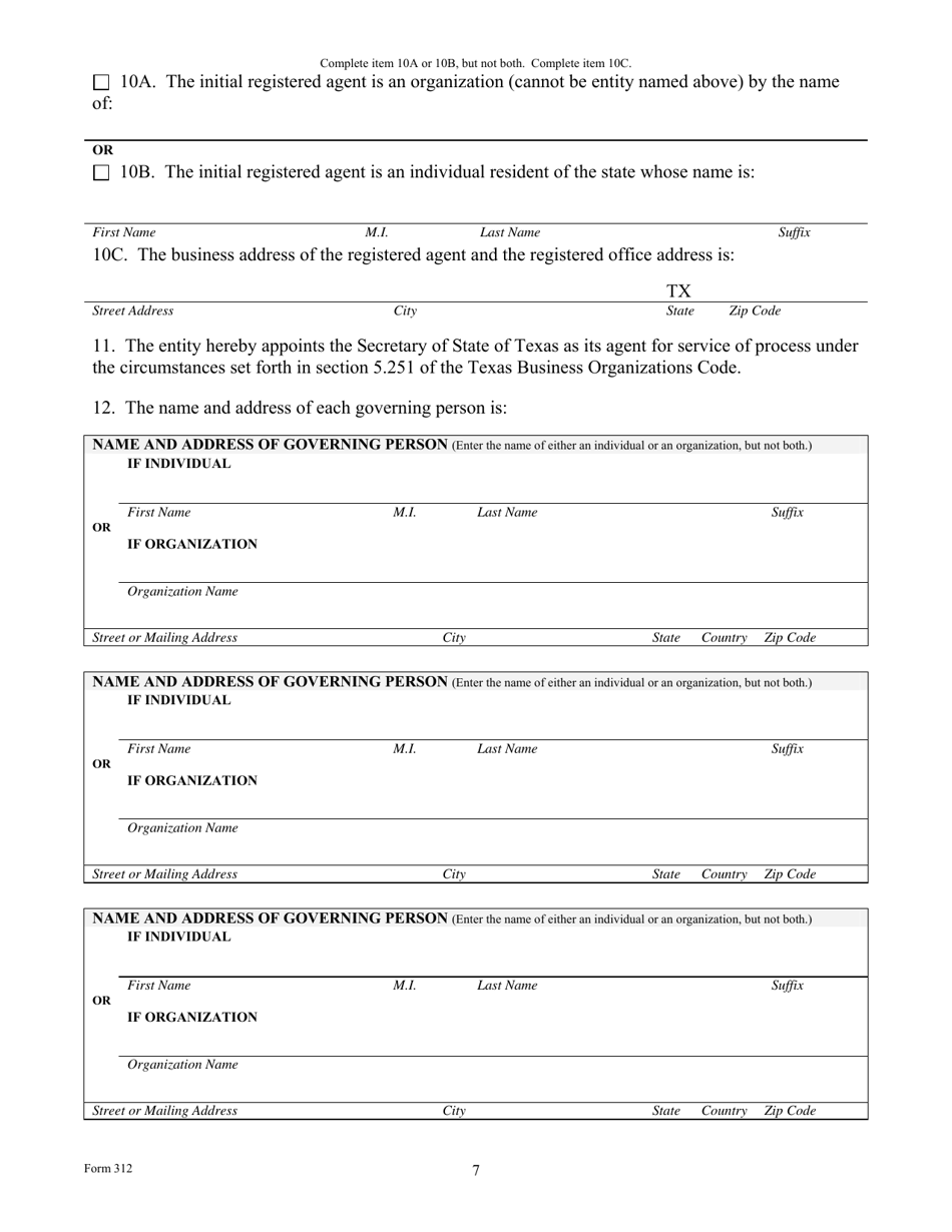 Form 312 Application for Registration of a Foreign Business Trust, Real Estate Investment Trust or Other Foreign Filing Entity - Texas, Page 7