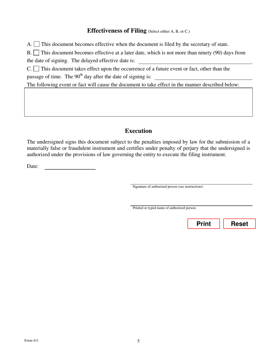 Form 411 Amendment to Registration by an Out-of-State Financial Institution - Texas, Page 5