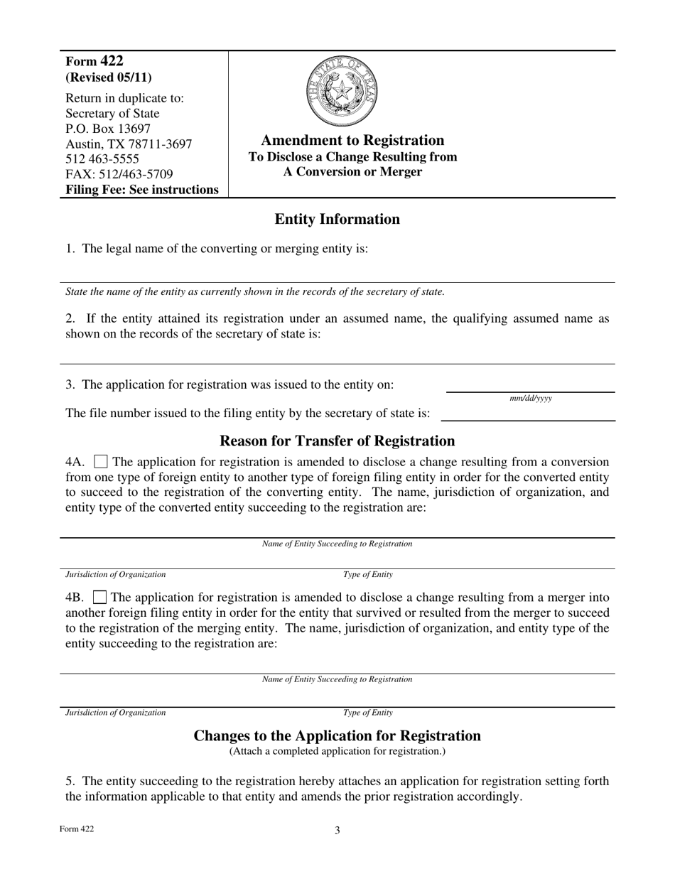 Form 422 Amendment to Registration to Disclose a Change Resulting From a Conversion or Merger - Texas, Page 3