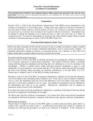 Document preview: Form 424 Certificate of Amendment - Texas