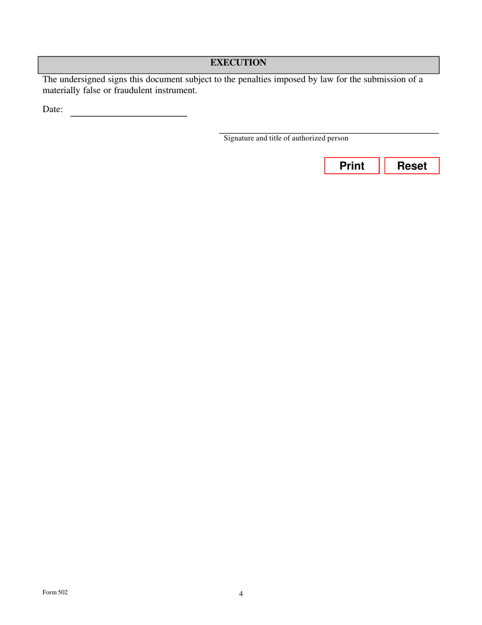 Form 502 Application for Registration of an Entity Name - Texas, Page 4