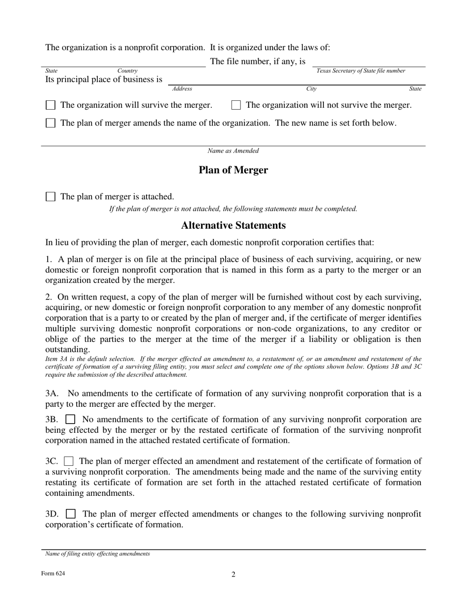 Form 624 Certificate of Merger for Nonprofit Corporations - Texas, Page 6