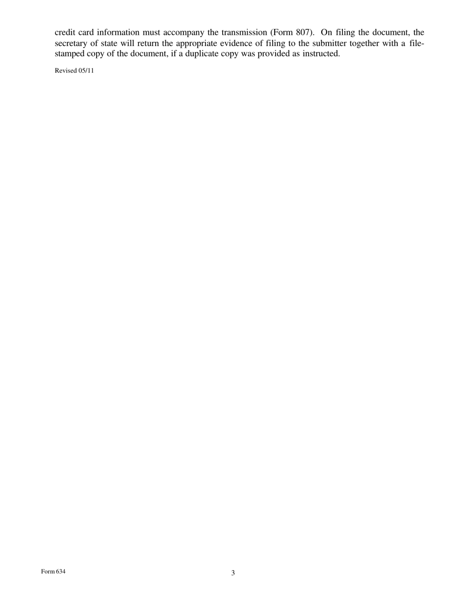 Form 634 Certificate of Conversion of a Corporation Converting to a Real Estate Investment Trust - Texas, Page 3