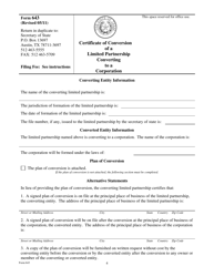 Form 643 Certificate of Conversion of a Limited Partnership Converting to a Corporation - Texas, Page 4