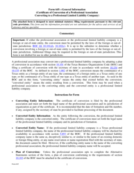 Document preview: Form 645 Certificate of Conversion of a Professional Association Converting to a Professional Limited Liability Company - Texas