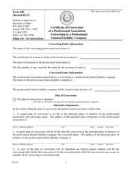 Form 645 Certificate of Conversion of a Professional Association Converting to a Professional Limited Liability Company - Texas, Page 5