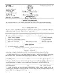 Form 646 Certificate of Conversion of a Texas General Partnership Converting to a Texas Filing Entity - Texas, Page 4