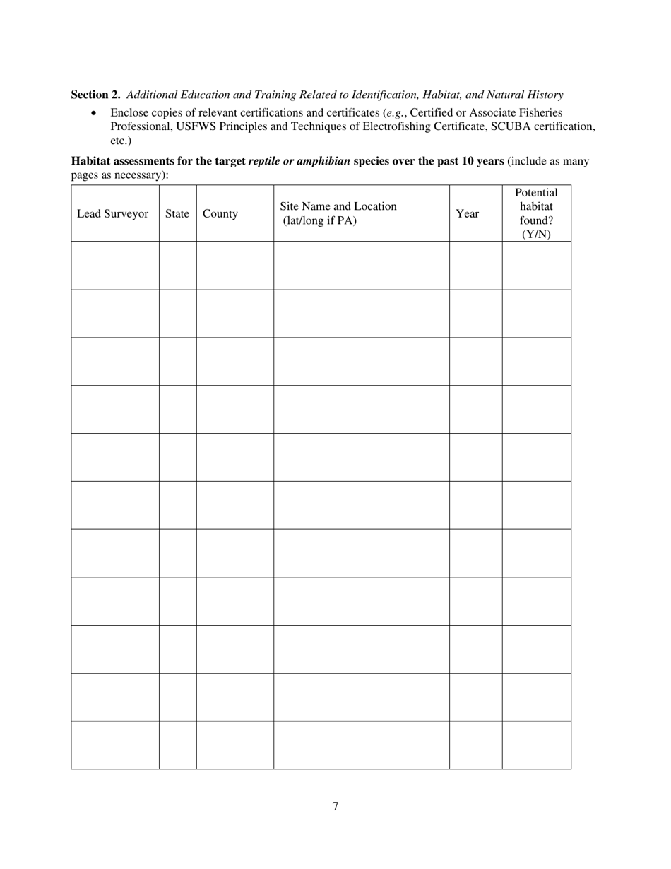 Qualified Endangered and Threatened Species Surveyor Application Form - Pennsylvania, Page 7