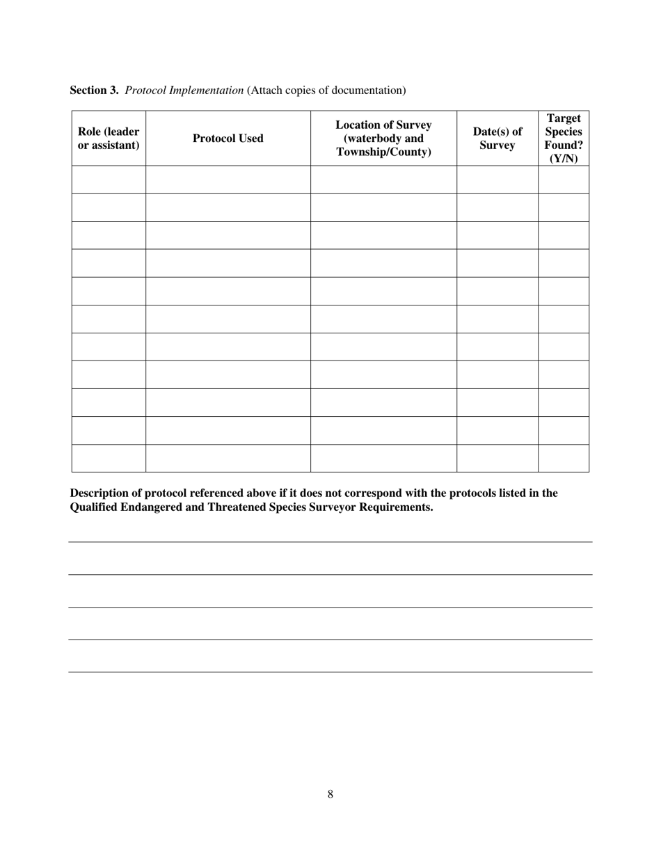 Qualified Endangered and Threatened Species Surveyor Application Form - Pennsylvania, Page 8