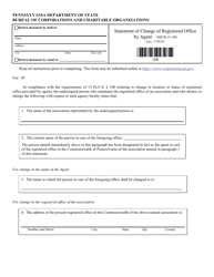 Form DSCB:15-108 Statement of Change of Registered Office by Agent - Pennsylvania
